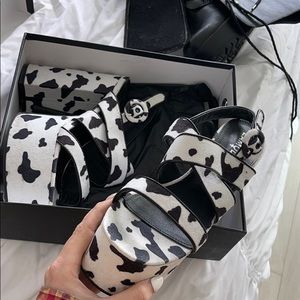Cow print platform heels